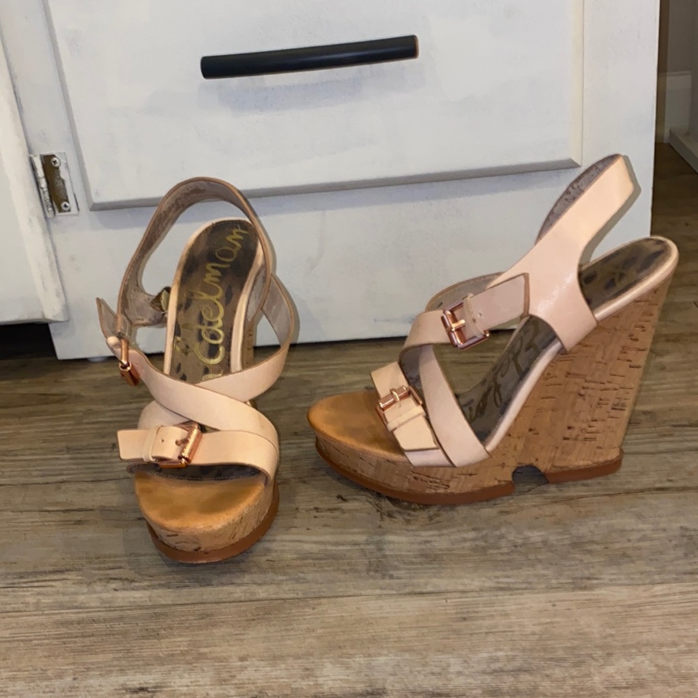 Sam Edelman baby pink cross buckle wedges!